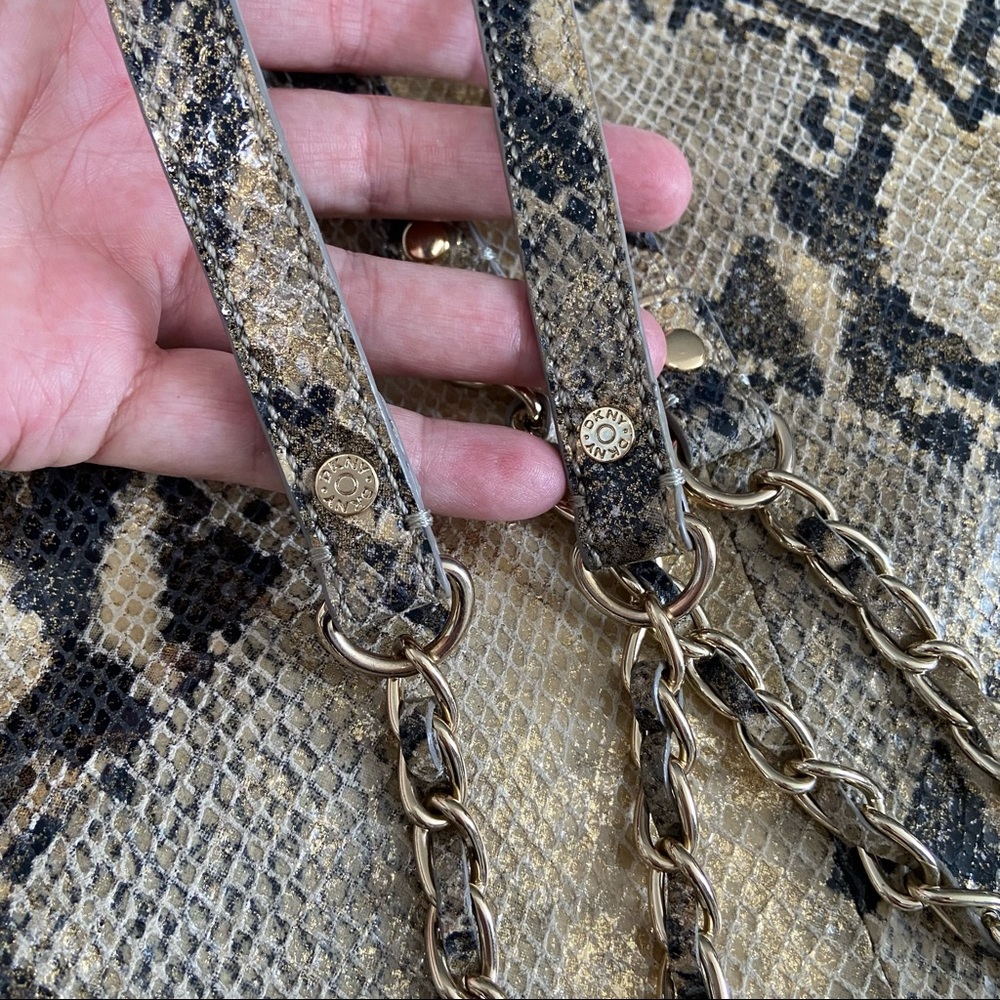 Dkny Python Print Leather And Chain Shoulder Bag - image 4